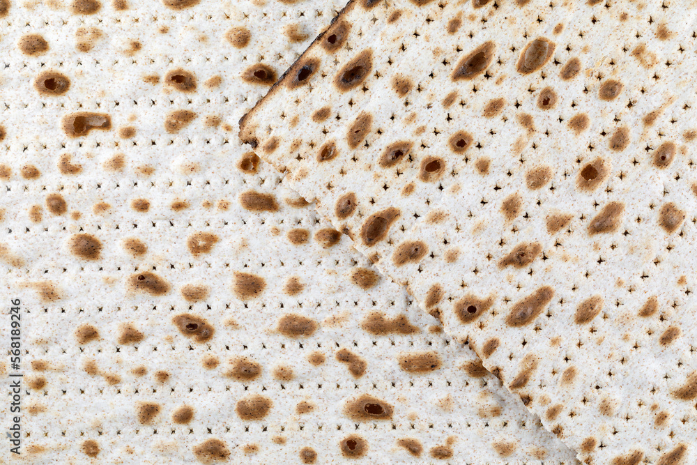 Matzah. Jewish traditional Passover bread. Pesach celebration symbol. Close-up.