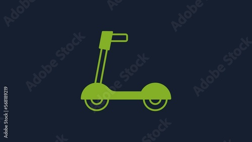 Yellow Roller scooter for children icon isolated on blue background. Kick scooter or balance bike. 4K Video motion graphic animation