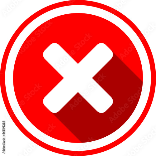 Red X Cross No Sign Wrong or Decline or Error Round Circle Icon with 3D Shadow Effect. Vector Image.