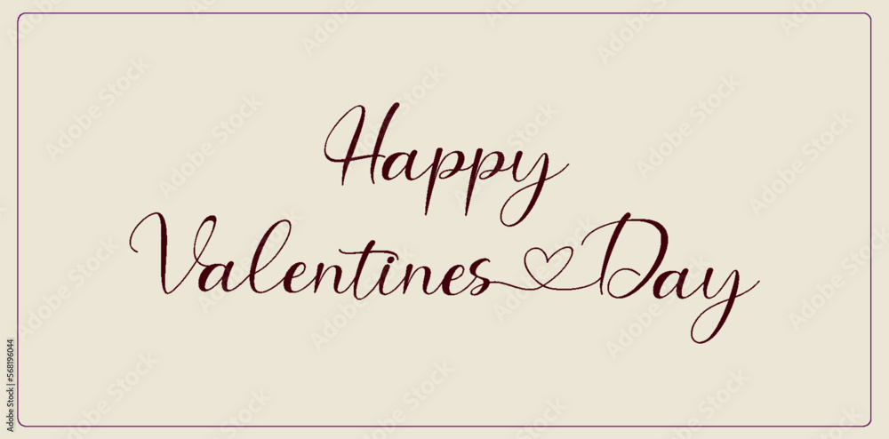 Valentines Day elegant black paintbrush text banner. Valentine greeting card template with calligraphy happy valentine`s day and heart in line on white background. Vector illustration 
