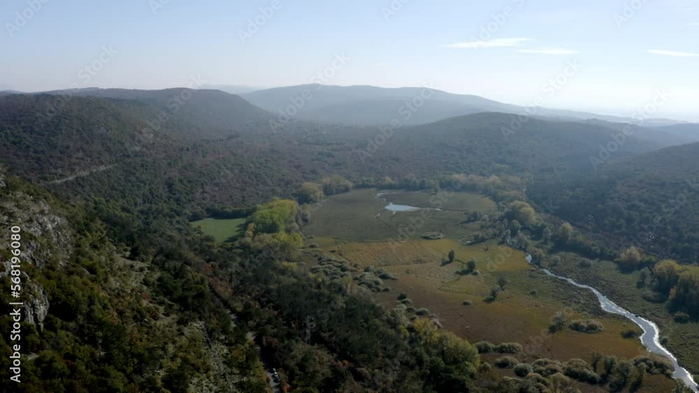 aerial drone shot of doberdò lake in carso karst aerial drone shot of doberdò lake in carso karst