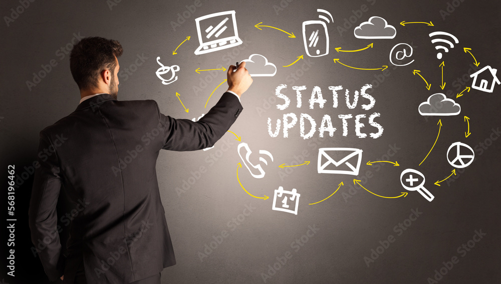 businessman drawing social media icons businessman drawing social media icons