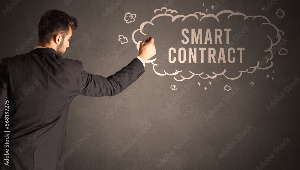 businessman drawing a cloud with inscription businessman drawing a cloud with inscription