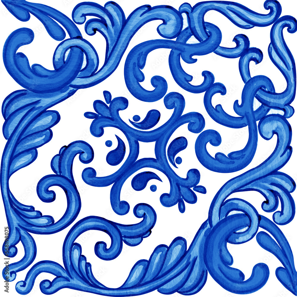 Majolica pattern. Sicilian hand drawn blue ornament. Traditional blue and white ceramic tiles. Portuguese traditional azulejo pattern. Moroccan style.. Majolica pattern. Sicilian hand drawn blue ornament. Traditional blue and white ceramic tiles. Portuguese traditional azulejo pattern. Moroccan style..