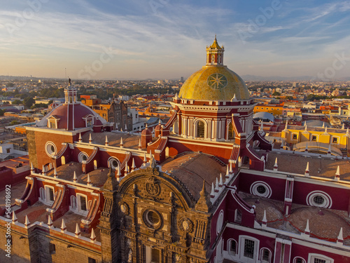 Puebla downtown taken in sunrise time with drone, Mexico