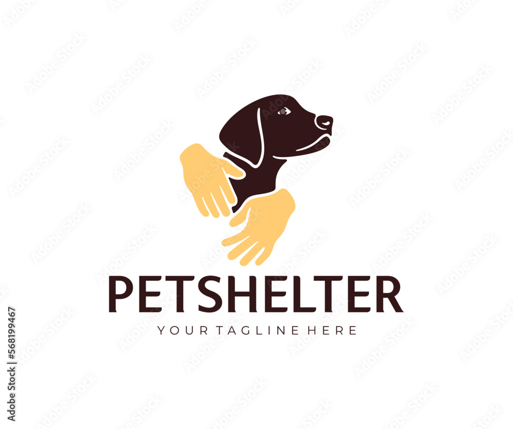Hands lovingly hugging a dog, animal and pet, logo design. Animal care, pet shelter, cynology, veterinary medicine, vector design and illustration Hands lovingly hugging a dog, animal and pet, logo design. Animal care, pet shelter, cynology, veterinary medicine, vector design and illustration