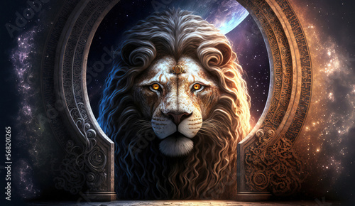 The cover image for the 8 8 Meditation shows a lion and a cosmic doorway. Generative AI photo