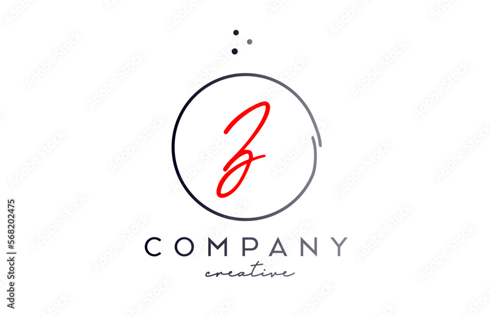 Circle Z handwritten alphabet letter logo with dots and black red color. Corporate creative template design for company and business Circle Z handwritten alphabet letter logo with dots and black red color. Corporate creative template design for company and business
