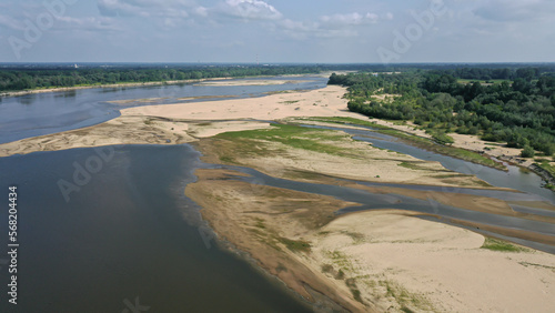 Aerial panoramic view of a Vistula river near Warsaw. 