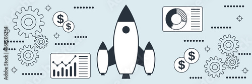 Business startup, new idea, innovation flat contour style vector concept illustration