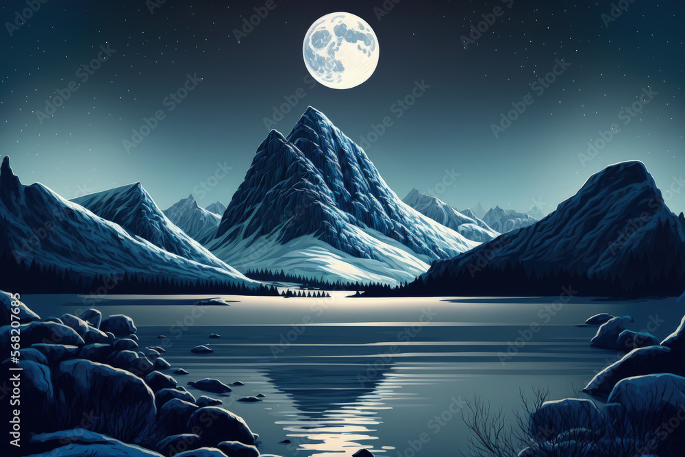Cartoon depiction of a Nordic environment with a lake or river ...