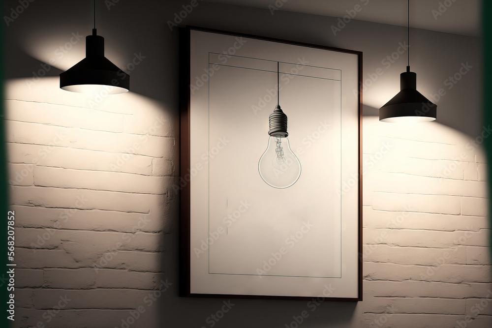 Illustrated mock up poster with ceiling lighting. Generative AI Illustrated mock up poster with ceiling lighting. Generative AI