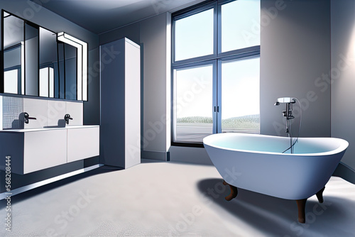 Modern bathroom with bathtub in white interior  generated by AI