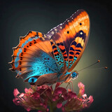 Butterfly sit on a flower. Close-up. Spring flower and butterfly. Insect. Butterfly wings. Generative AI.