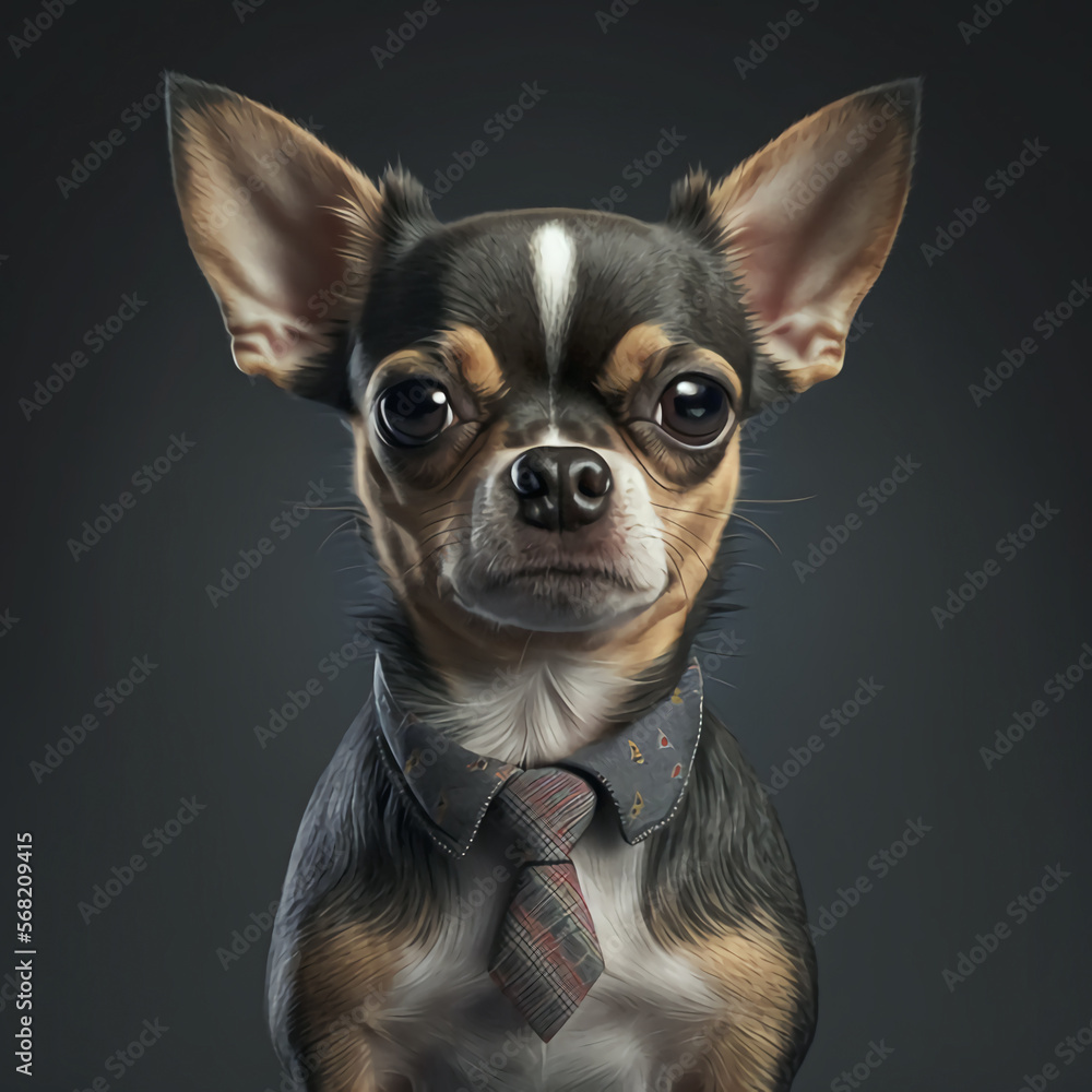 The dog is wearing a tie. Dog portrait. Generative AI. The dog is wearing a tie. Dog portrait. Generative AI.