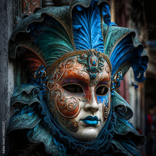 Venetian Carnival Mask Illustration, Mardi Gras, Fat Tuesday, Generative AI photo