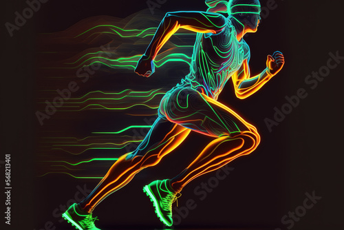 Man Running in Neon Line Art, Man Sprinting Abstract Art, Blindfolded, Runner Illustration, Line Drawing, Fast Athlete Portrait, Colorful Design, Track and Field, Cross Country, Poster, Print, Web