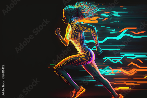 Woman Running Neon Light Art  Woman Sprinting Abstract Art  Runner Illustration  Line Drawing  Fast Athlete Portrait  Colorful Design  Track and Field  Cross Country  Fast  Sprints  Poster  Print  Web