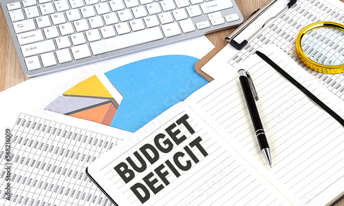 BUDGET DEFICIT text on a paper on chart background
