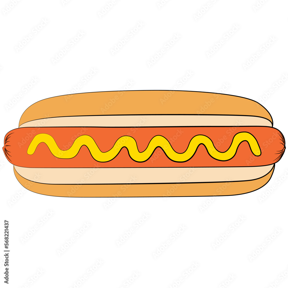 hot dog with mustard food grilled or steamed sausage served in the slit of a partially sliced bun fast food, junk food. sausage in a bun food illustration, graphic hot dog with mustard food grilled or steamed sausage served in the slit of a partially sliced bun fast food, junk food. sausage in a bun food illustration, graphic