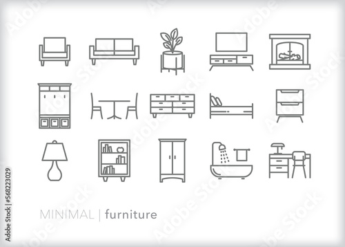 Set of furniture line icons for items in a house or apartment