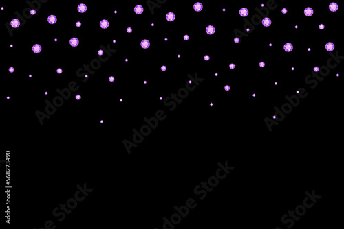 Falling shiny pink gems on a black background. Abstract background. vector.