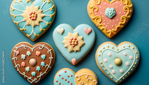 decorative heart-shaped cookies, valentine's day