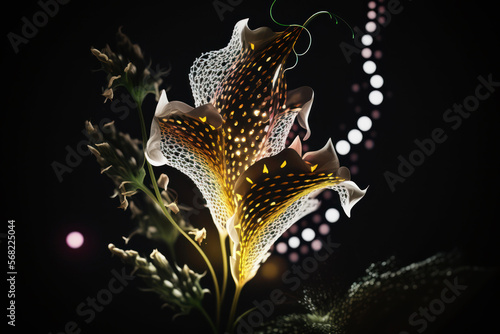 Beautiful Colorful Fox Glove Flower , abstract concept with glowing lines and dots interconnected. Generative AI photo