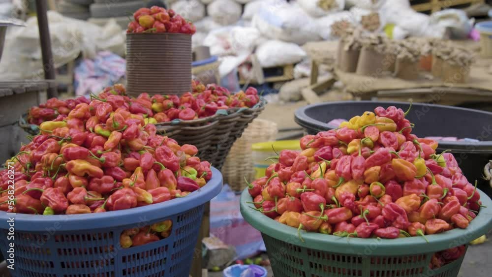 Chilies for sale in a market Chilies for sale in a market