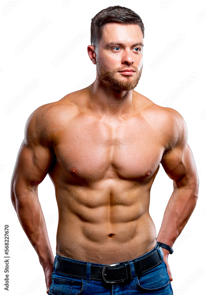 bodybuilder posing. Beautiful sporty guy male power. Fitness muscled man