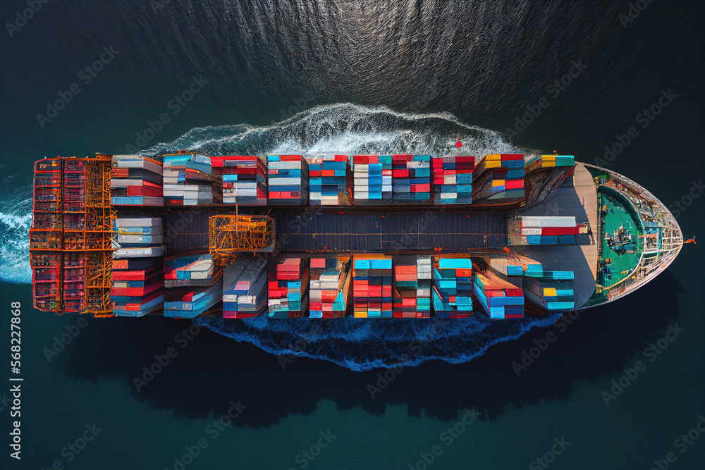 Container vessel by Mediterranean Shipping, drone view. Container Ship ...
