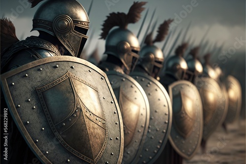 Soldiers in medieval historic fantasy armor, generative ai photo