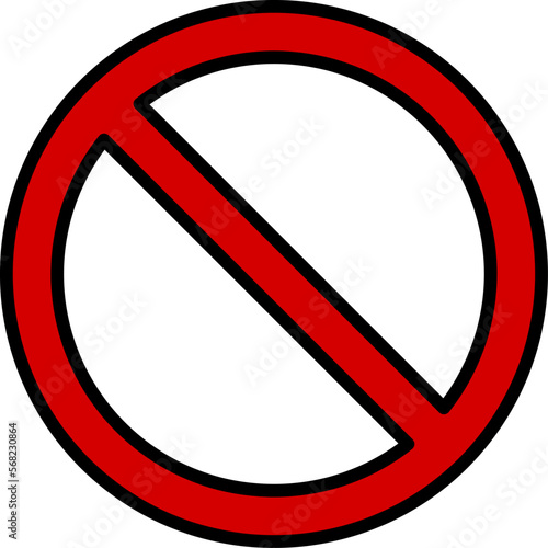 Red Round No Sign or General Prohibition Circle-Backslash Icon with Outline Contour. Vector Image.