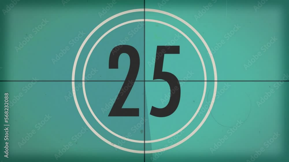 30 seconds vintage film countdown on turquoise blue background. Old ...