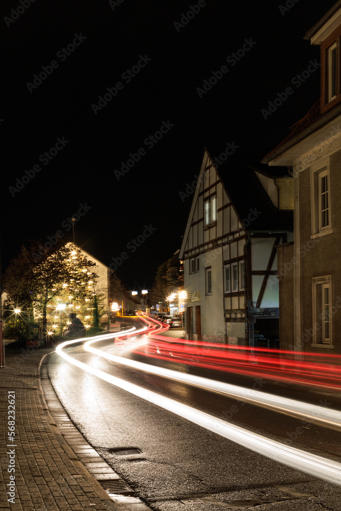 light trails. night in the small town in Germany