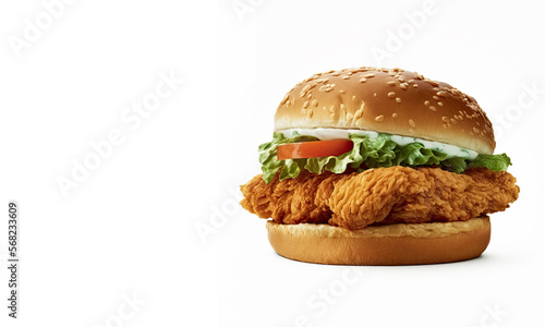 Fried Chicken Sandwich on a White Background (Generative AI)