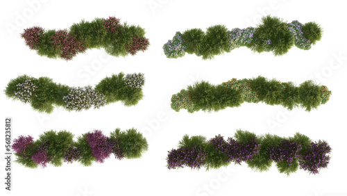 Set of plan 2D view shrub composition Isolated on PNGs transparent background ,Use for visualization in graphic design	