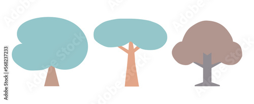 A set of three trees in cartoon style.