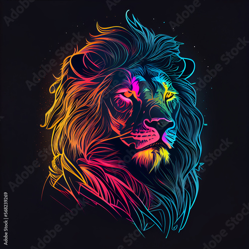 lion head neon illustration in black background
