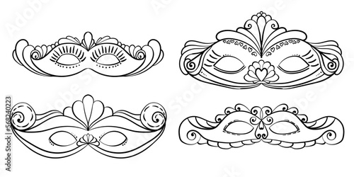 Outline masquerade masks set, festive carnival face accessory