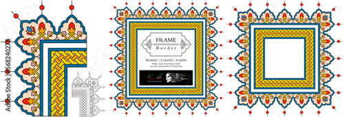 Frame mandala persian arabic turkish islamic hindi indian tibetan traditional colorful vector pattern texture vintage ornate retro elegant ornamental borders frames floral ornaments tazhib 23-v1