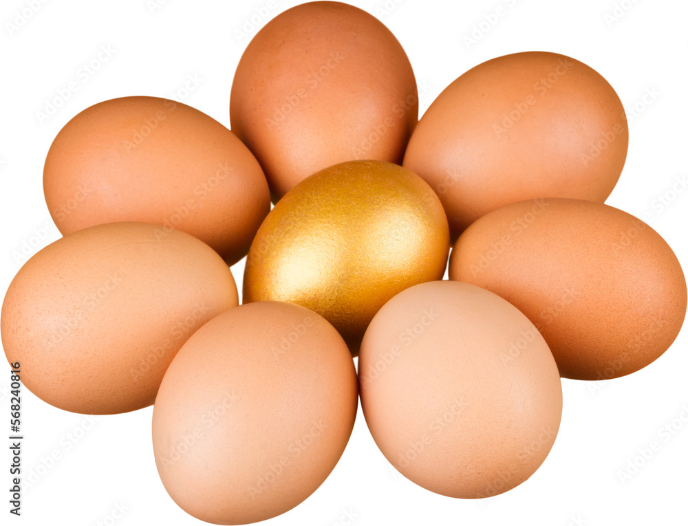 Golden Egg Surrounded With Eggs - Isolated Golden Egg Surrounded With Eggs - Isolated