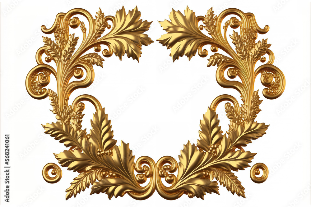 Classical decorative components in the shape of a rectangular frame, in the Baroque style. Christmas decorations in gold, isolated on a white background. electronic illustrations Golden border - obrazy, fototapety, plakaty 