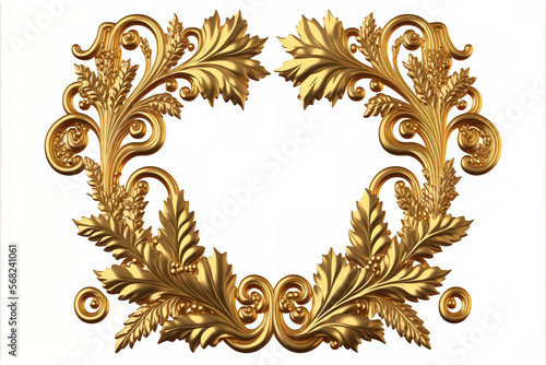 Classical decorative components in the shape of a rectangular frame, in the Baroque style. Christmas decorations in gold, isolated on a white background. electronic illustrations Golden border photo