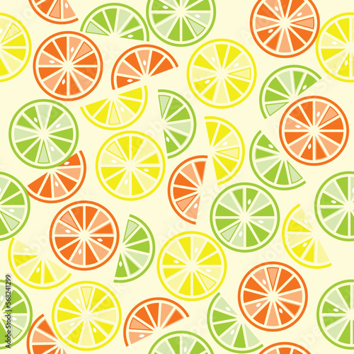 Yellow, green and orange citrus slices, seamless vector pattern