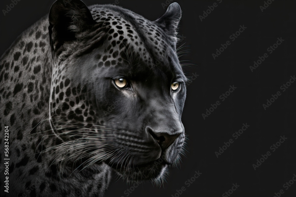 Black background and a black jaguar. Generative AI