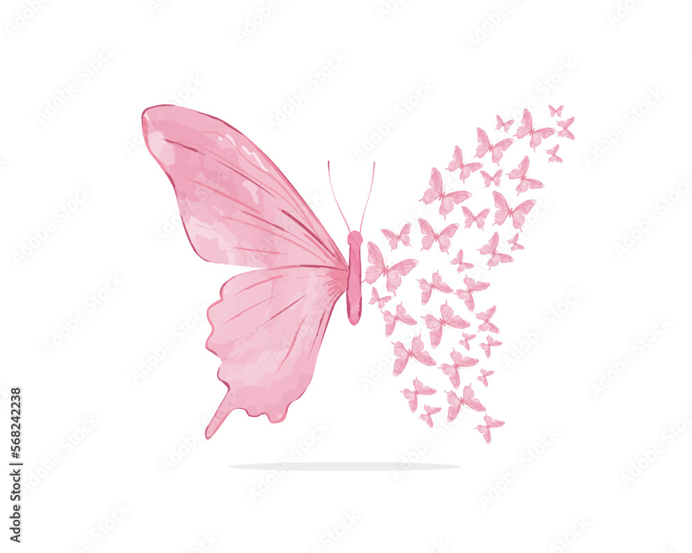 watercolor brush pink butterfly isolated on white Stock Vector | Adobe ...