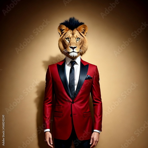 lion's head, in a luxurious suit, glamorous, logo, fantasy, generated in AI