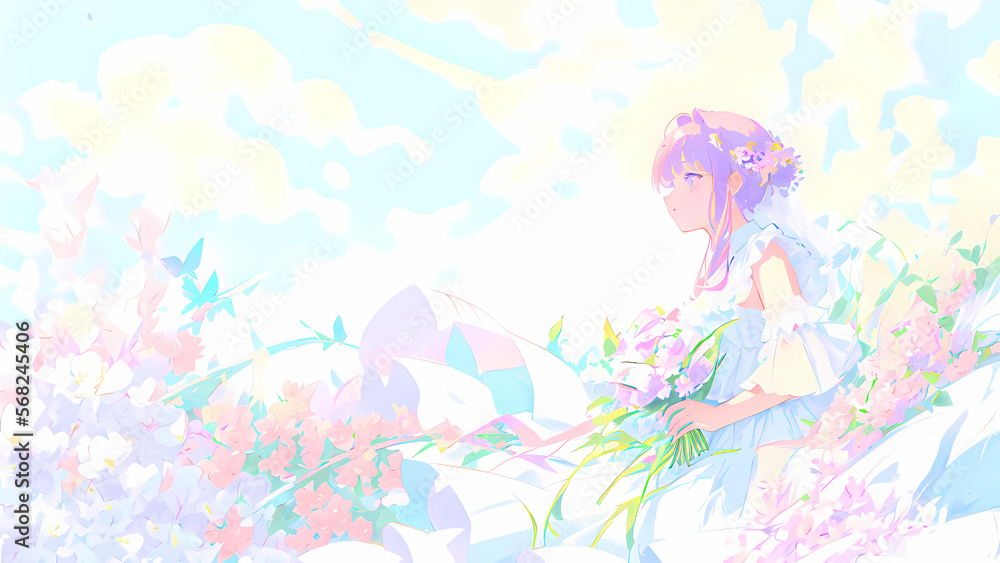 Una Joven Bella con Flores y Mariposas Mirando al Horizonte, IA Generativa Una Joven Bella con Flores y Mariposas Mirando al Horizonte, IA Generativa