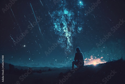 man watching the stars at night, vast sky, generative ai